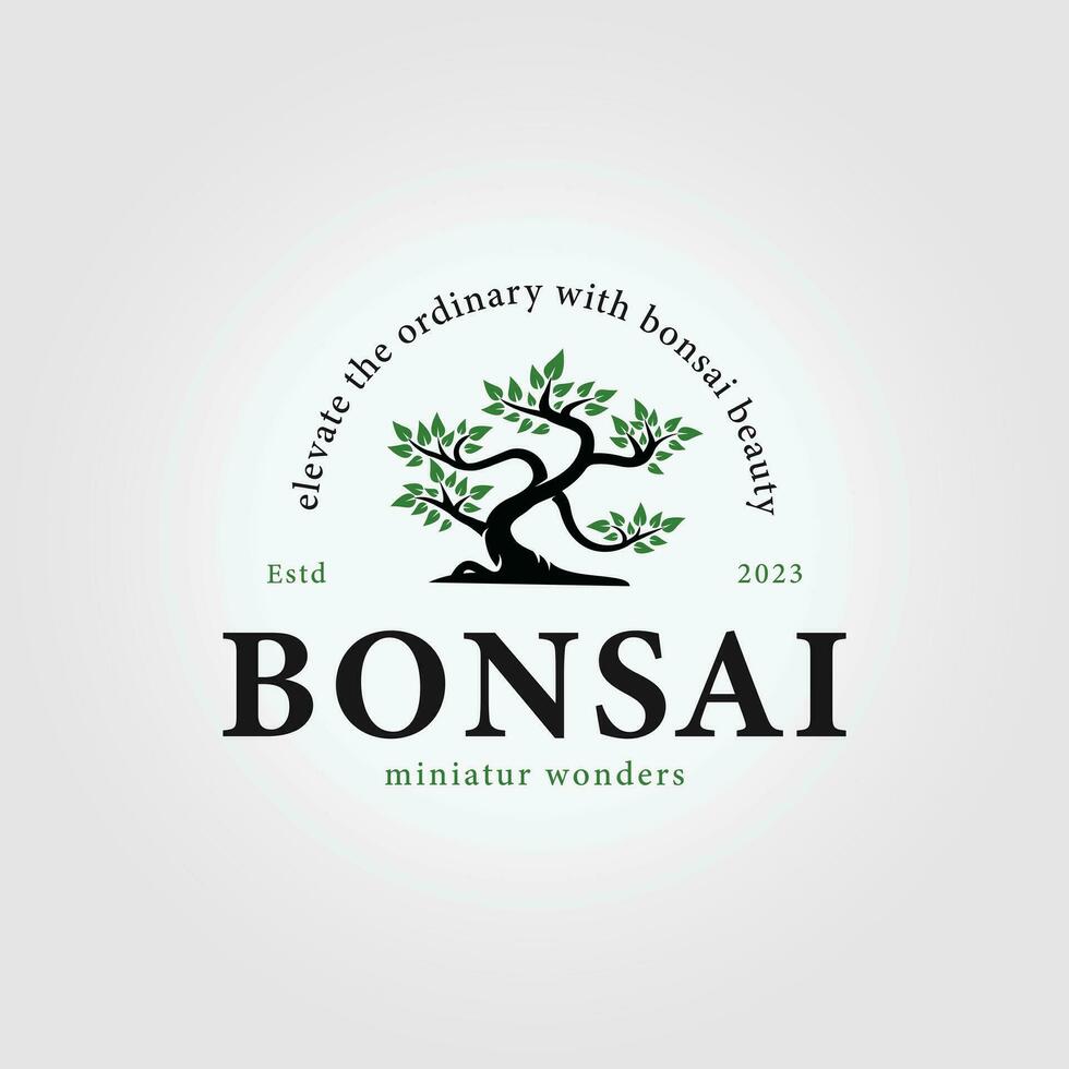 Facile bonsaï logo avec feuille icône vecteur, minimaliste bonsaï décoration illustration, bonsaï arbre conception pour l'image de marque affaires vecteur