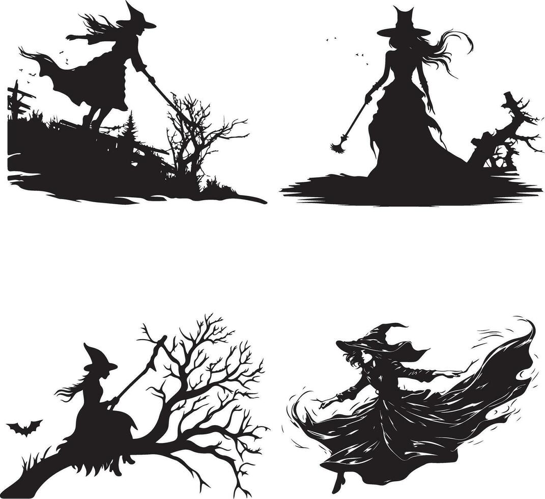 Halloween noir vecteur art, araignée, sorcière , chapeau, fantôme