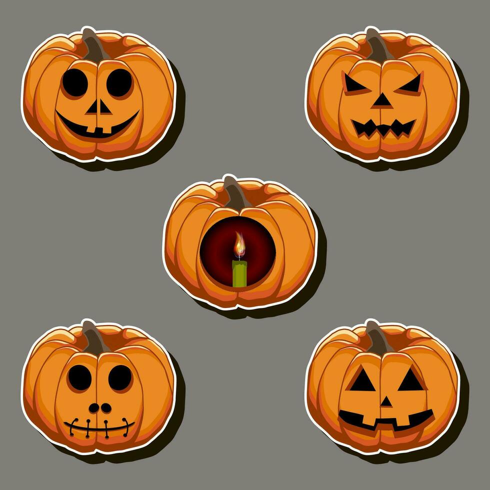 illustration sur thème autocollant pour fête vacances Halloween avec Orange citrouilles vecteur