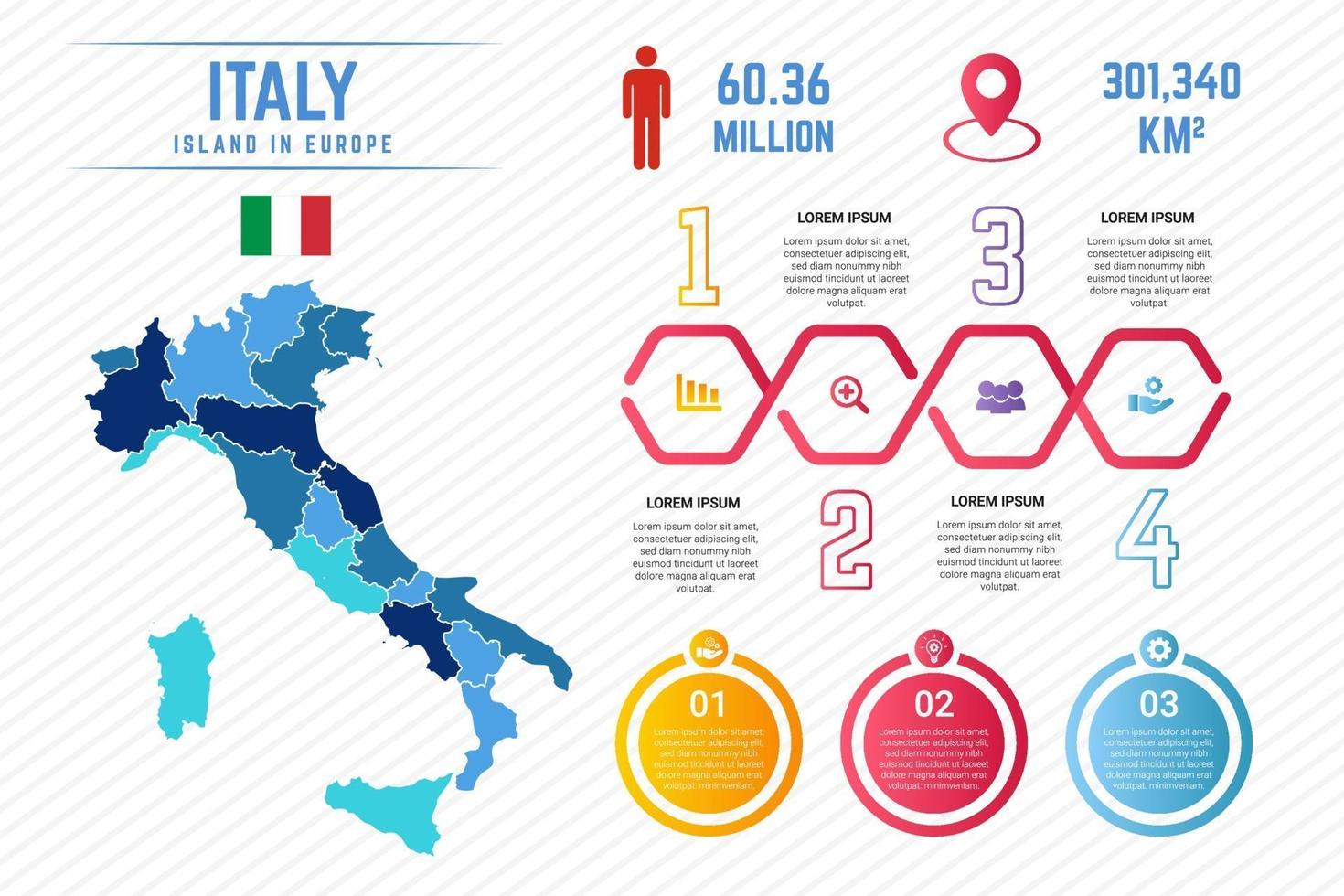 modèle d'infographie de carte italie colorée vecteur