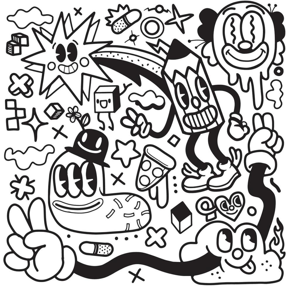 vecteur illustration de griffonnage mignonne monstre Contexte ,main dessin griffonnage, noir et blanc ,coloration livre