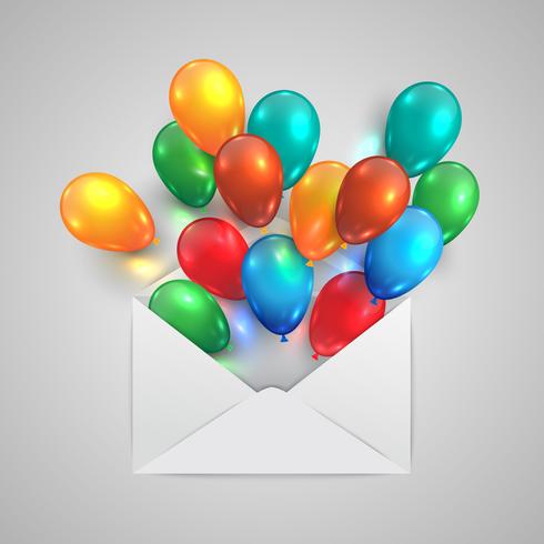 Une enveloppe avec des ballons colorés, vector