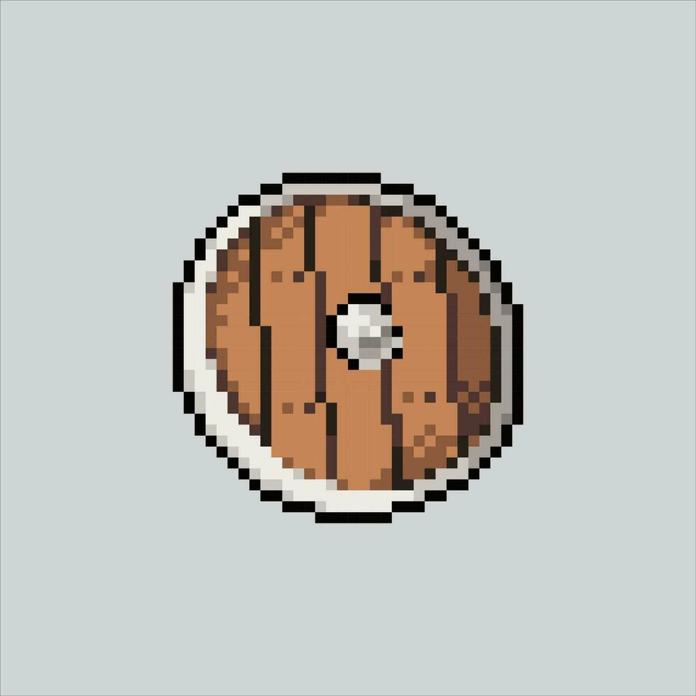 pixel art illustration bouclier. pixélisé en bois bouclier. bois style bouclier icône pixélisé pour le pixel art Jeu et icône pour site Internet et vidéo jeu. vieux école rétro. vecteur