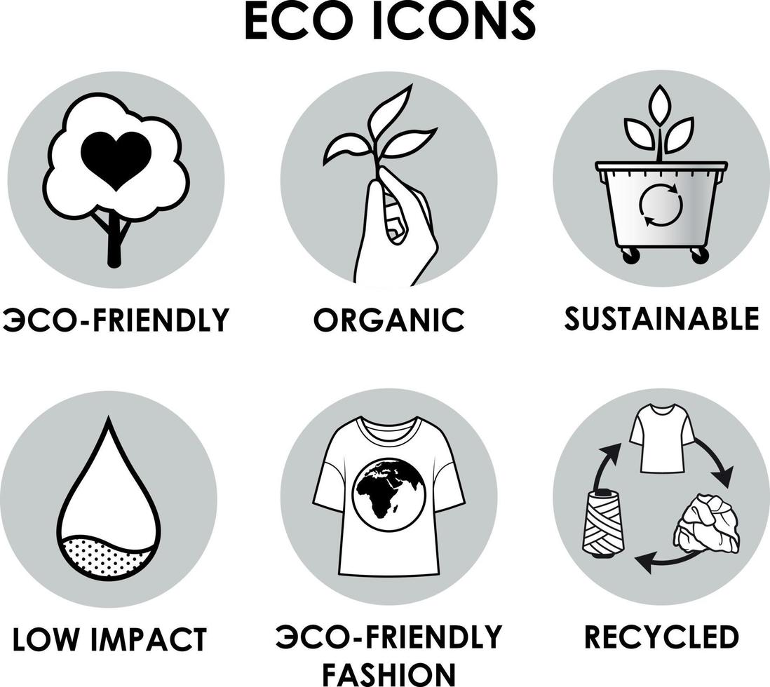 icônes de fibres textiles recyclées. coton écologique, polyester, nylon, microfibre vecteur