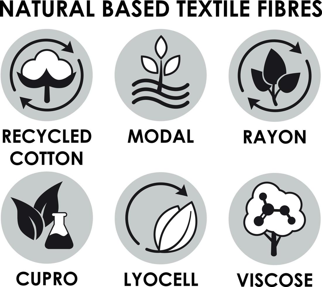 icônes de fibres textiles à base naturelle. modal, lyocell, rayonne, viscose vecteur