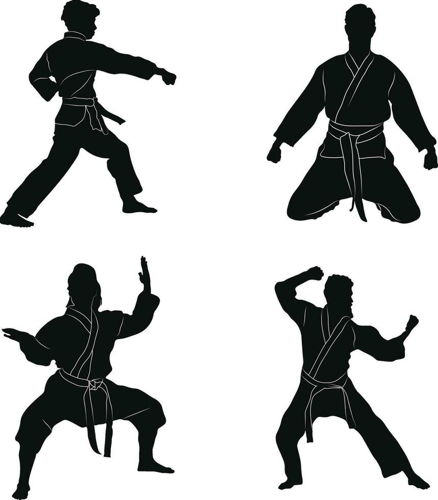 collection de karaté combattant silhouette Icônes. vecteur illustration ensemble