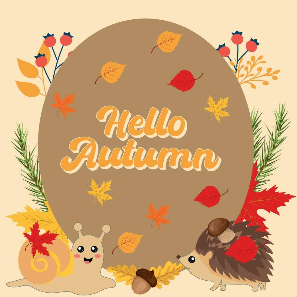 Bonjour l'automne saison Contexte. l'automne concept avec mignonne hérisson et escargot. vecteur l'automne éléments.