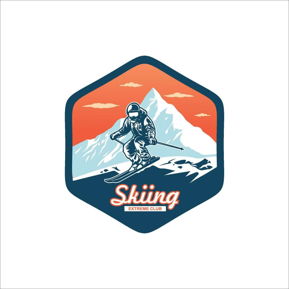 ski club concept avec skieurs ski une descente dans haute montagnes vecteur