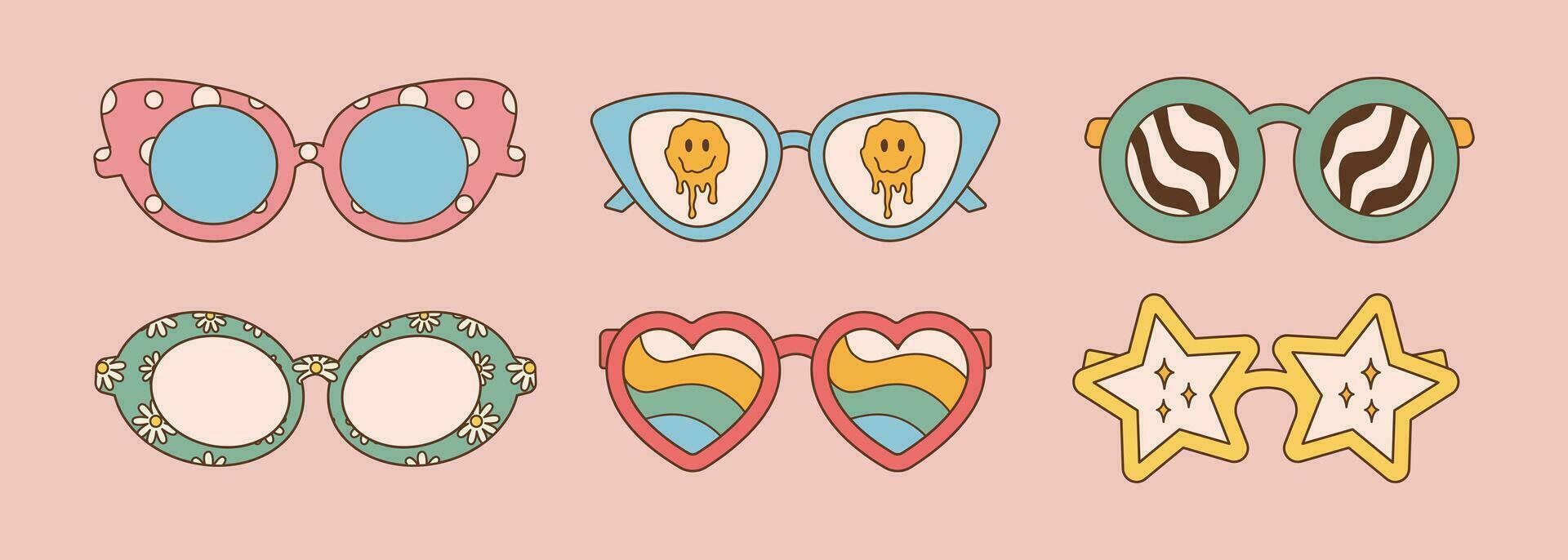 des lunettes de soleil ensemble dans rétro sensationnel hippie style. vecteur illustration Années 70 Années 80