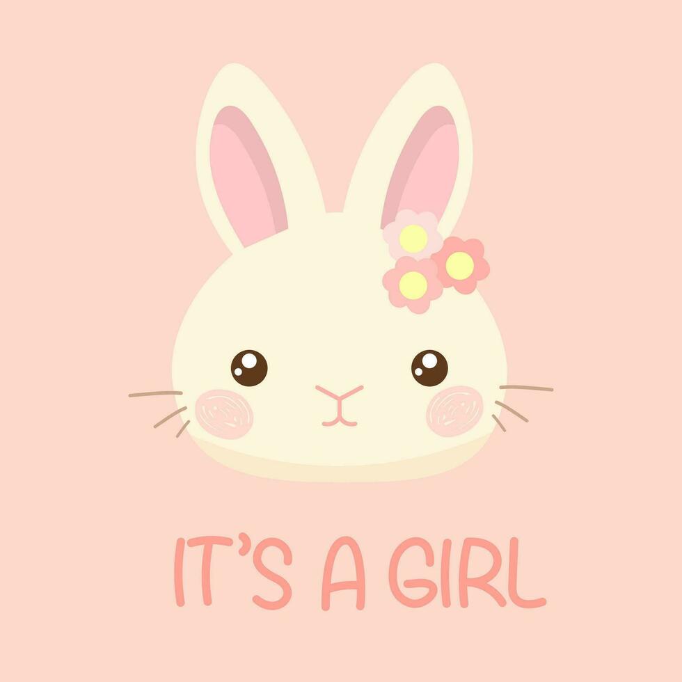 c'est une fille. mignonne bébé lapin lapin avec fleurs. dessin animé vecteur illustration