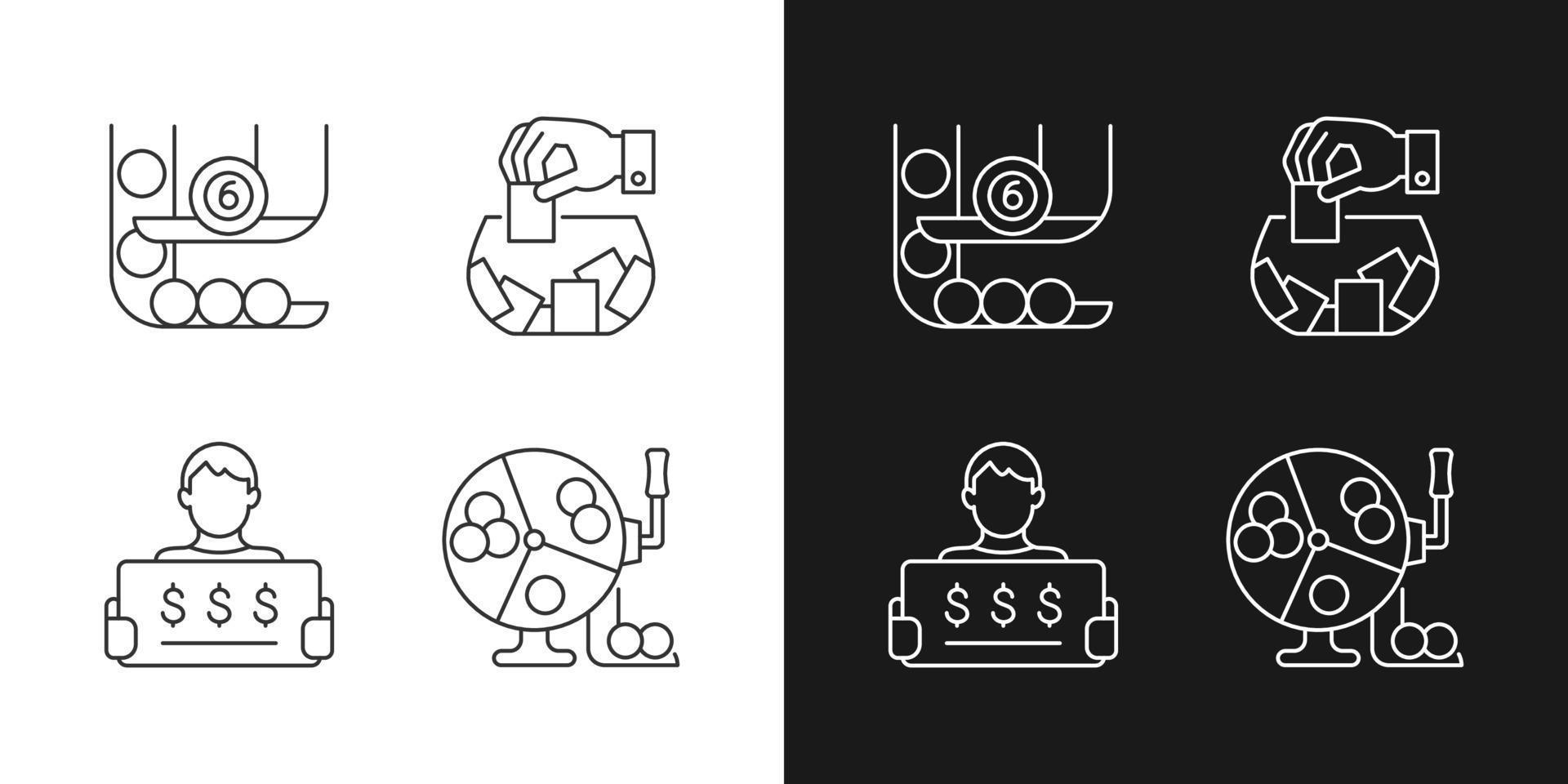 icônes linéaires de formats de loterie définies pour le mode sombre et clair vecteur