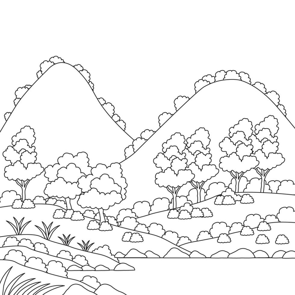 conception nature paysage contour coloriage vecteur