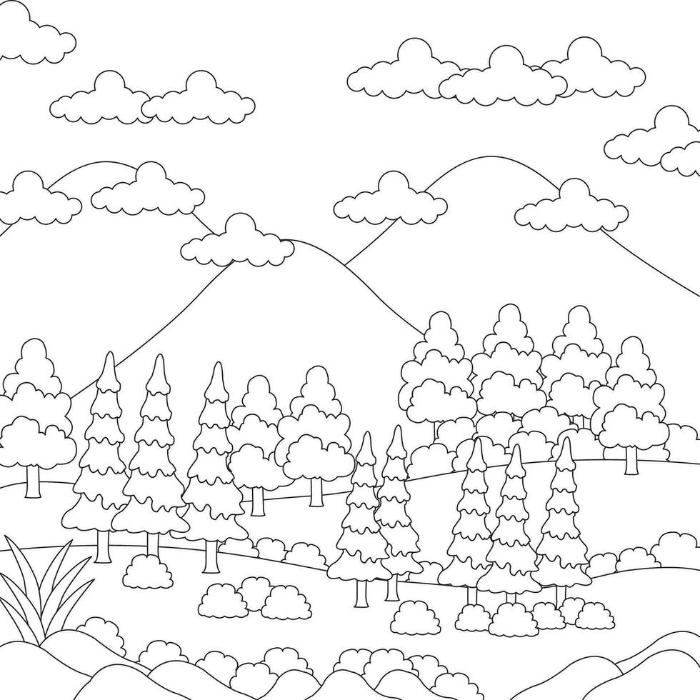 conception nature paysage contour coloriage vecteur