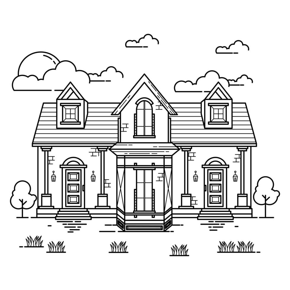 conception de contour de construction de maison pour le style de livre de dessin deux vecteur