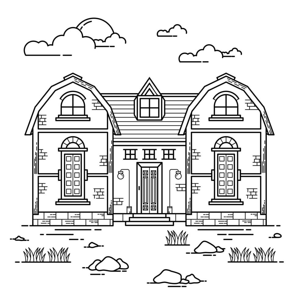conception de contour de construction de maison pour le style de livre de dessin un vecteur