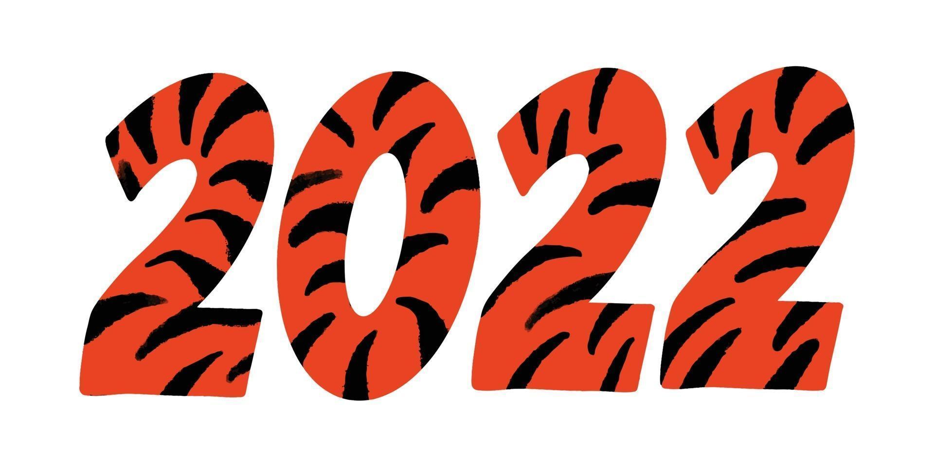 Logo du nouvel an chinois 2022, lettrage avec rayures en peau de tigre vecteur