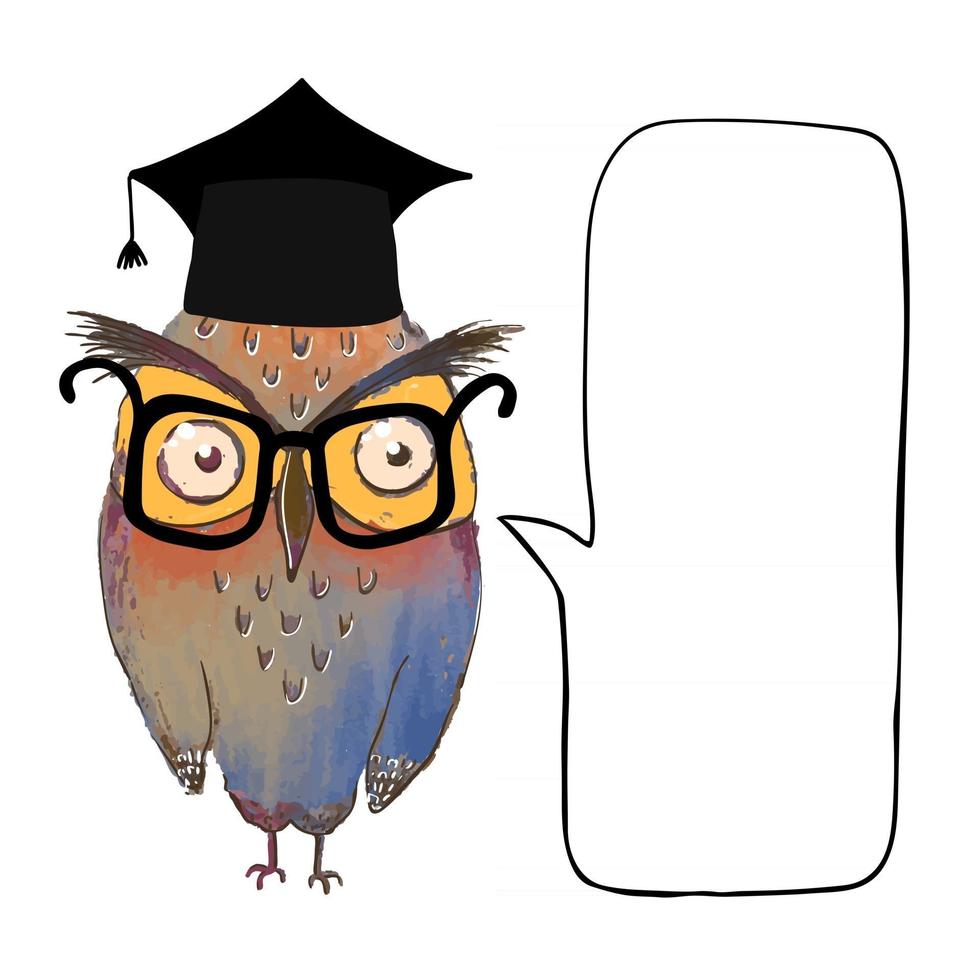 illustration colorée d'un hibou mignon dans une casquette et un discours diplômés vecteur