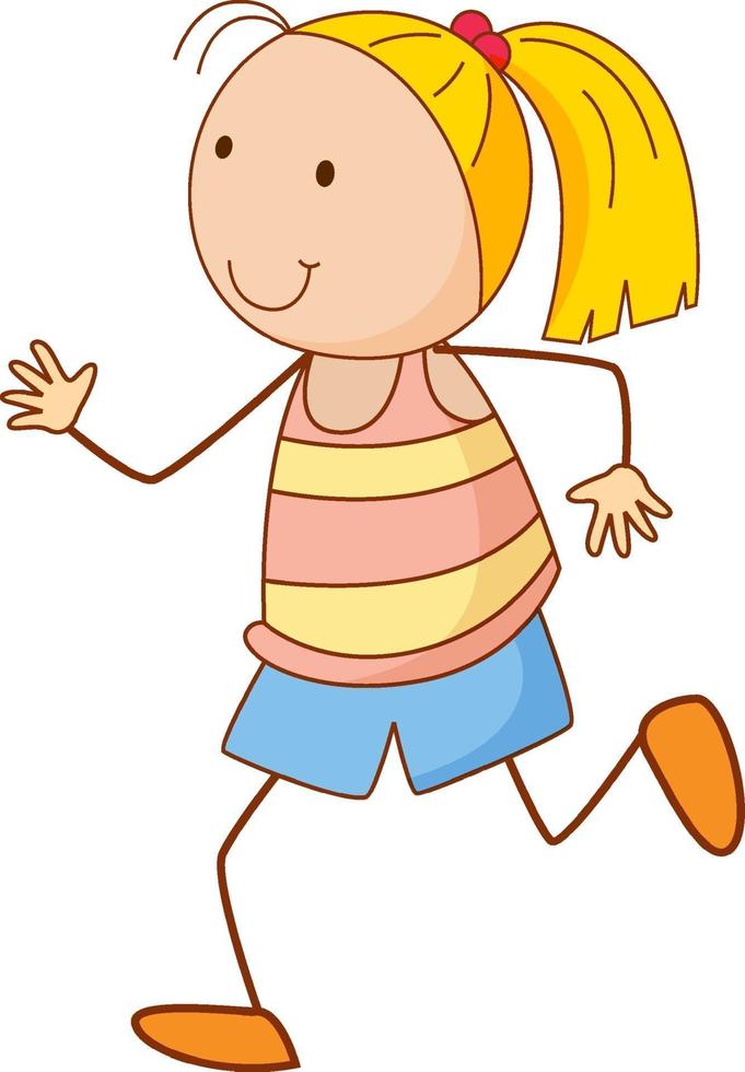 un personnage de dessin animé de fille dans un style doodle isolé vecteur