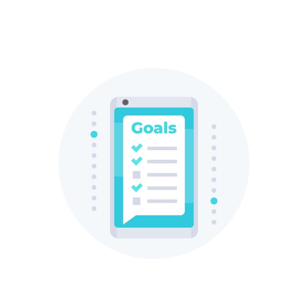 application de définition d'objectifs dans un smartphone, icône vectorielle vecteur