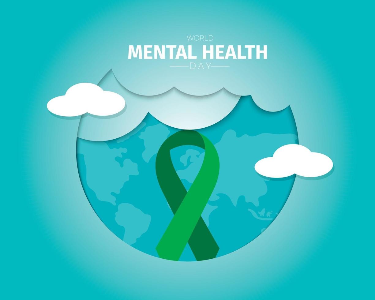 journée mondiale de la santé mentale avec modèle de voeux de ruban vert vecteur