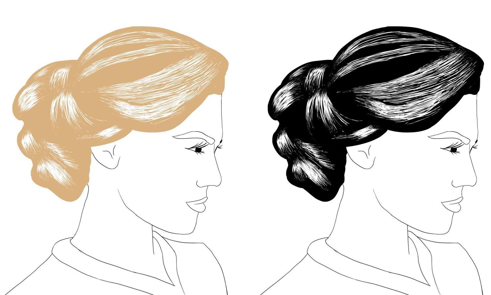 illustration de cheveux noirs et jaunes dessinés à la main, vecteur de visage de fille