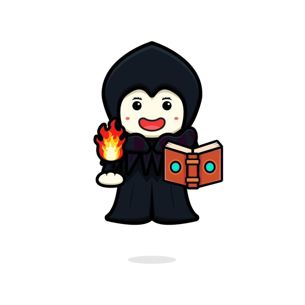 illustration de l'icône de dessin animé de sort de feu de magicien de sorcière vecteur