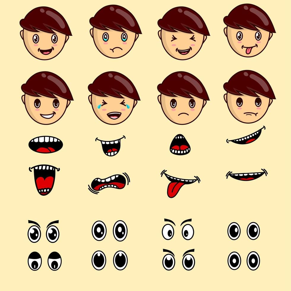 La bouche et les yeux du visage de l'enfant définissent un vecteur isolé. oeil d'expression d'enfant