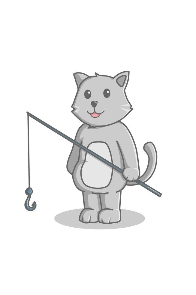 chat va pêcher illustration de dessin animé vecteur