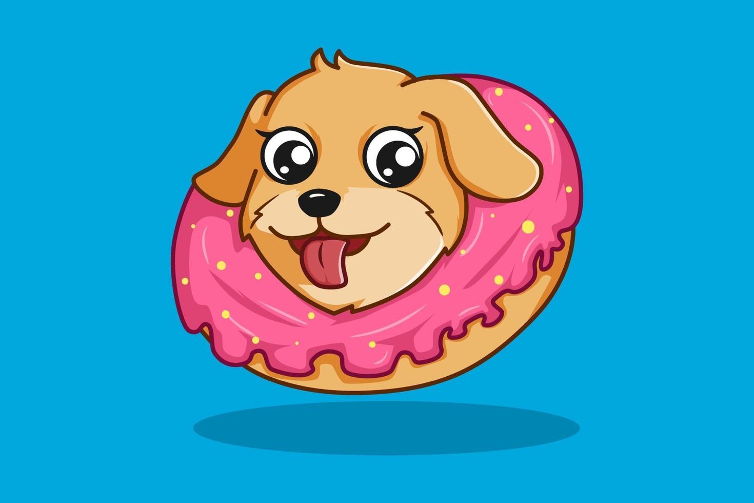 chien avec illustration de dessin animé de beignets vecteur