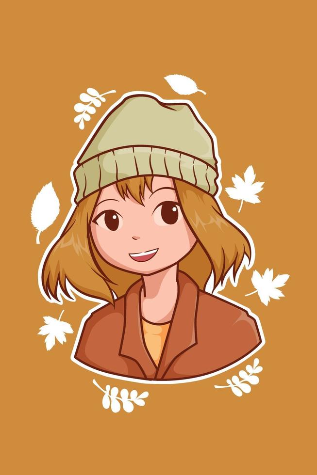 jolie fille en illustration de dessin animé automne vecteur