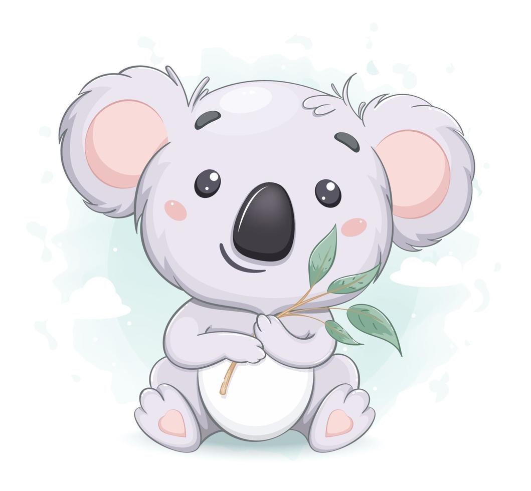 koala drôle avec branche d'eucalyptus vecteur