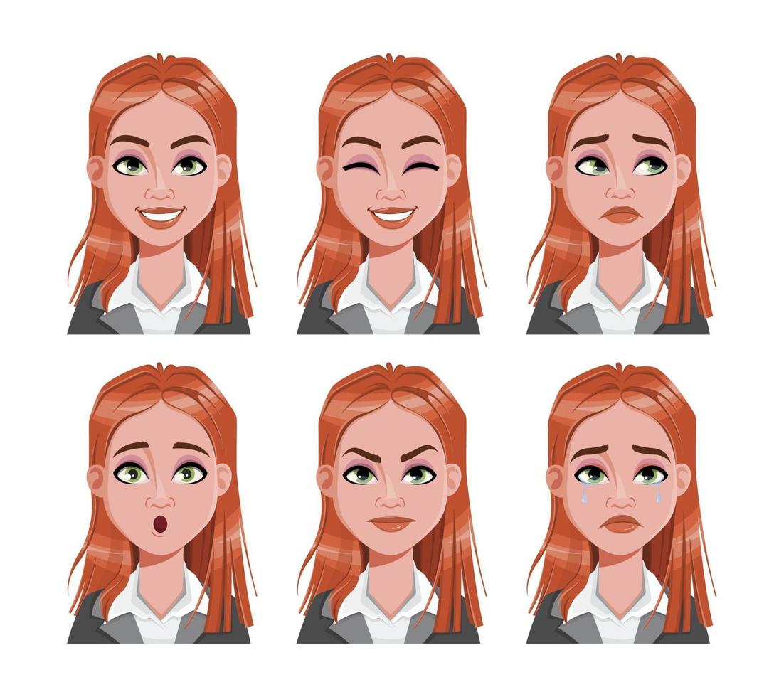 expressions du visage d'une femme d'affaires rousse vecteur