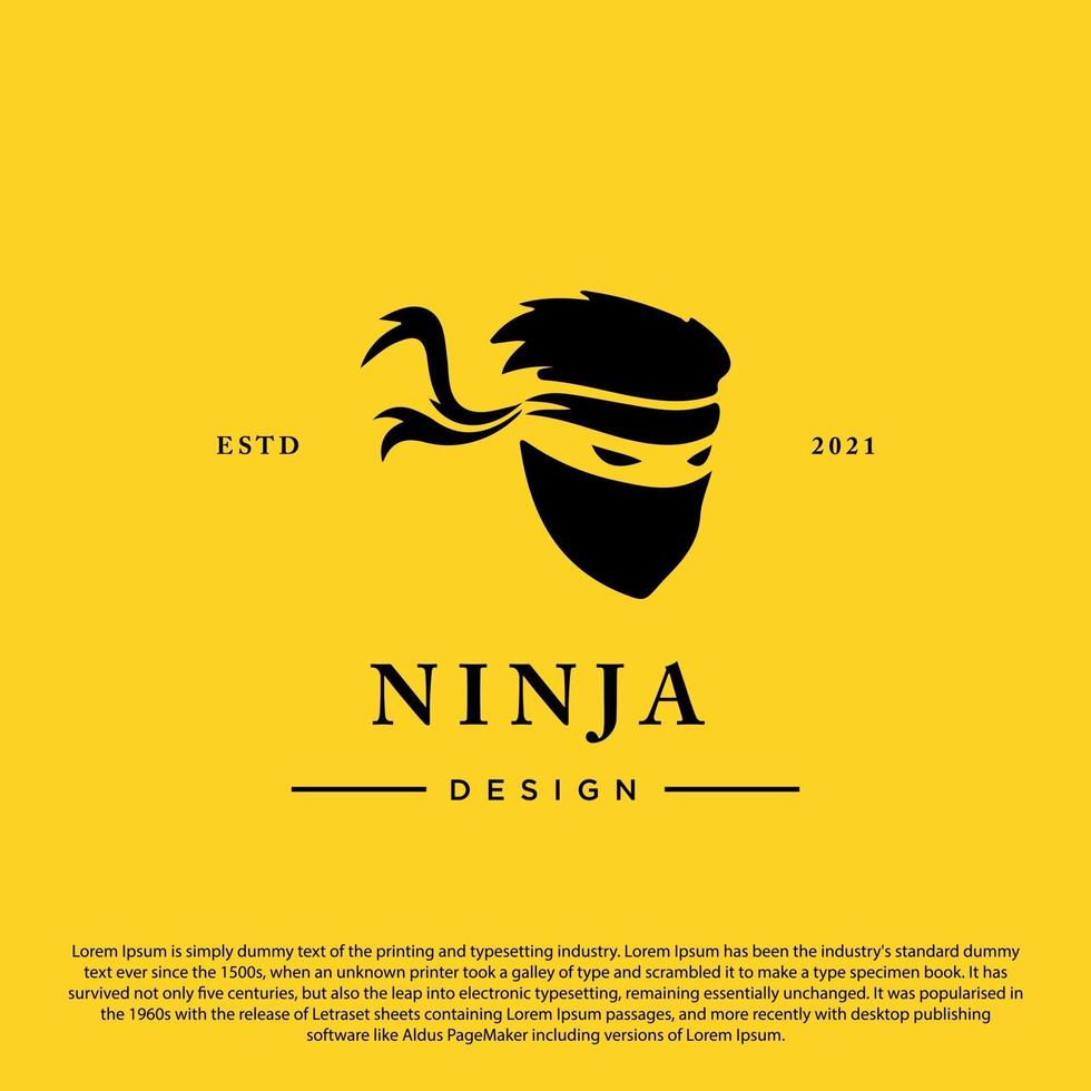 vecteur de modèle de logo espion ninja masqué sur fond jaune