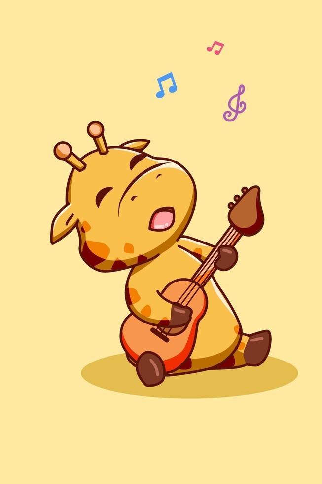girafe heureuse et drôle jouant illustration de dessin animé de guitare vecteur