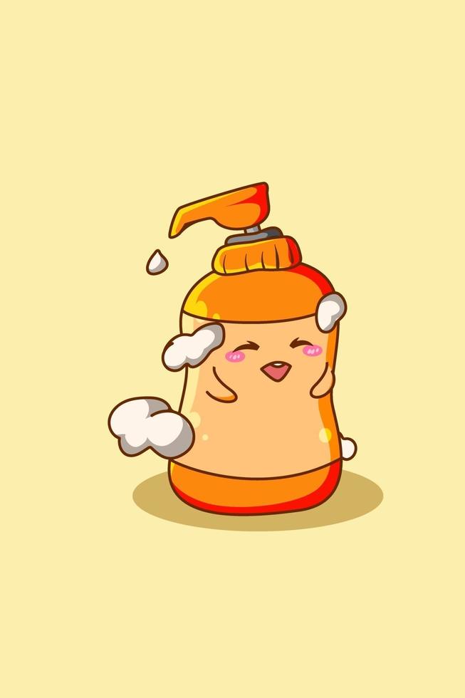 illustration de dessin animé de savon liquide mignon et heureux vecteur