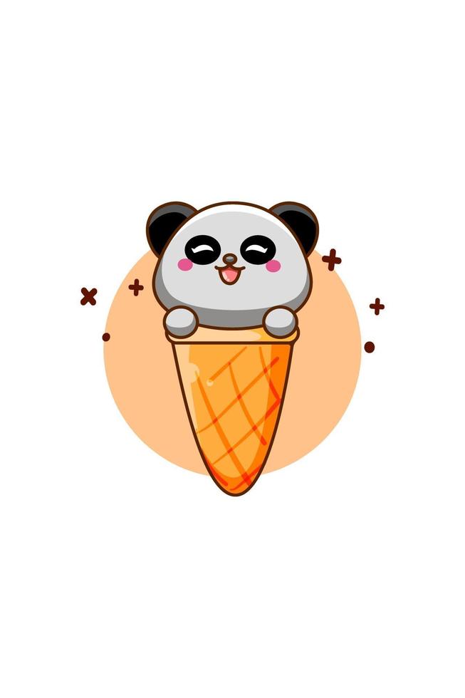 panda mignon sur l'illustration de dessin animé d'icône de crème glacée vecteur
