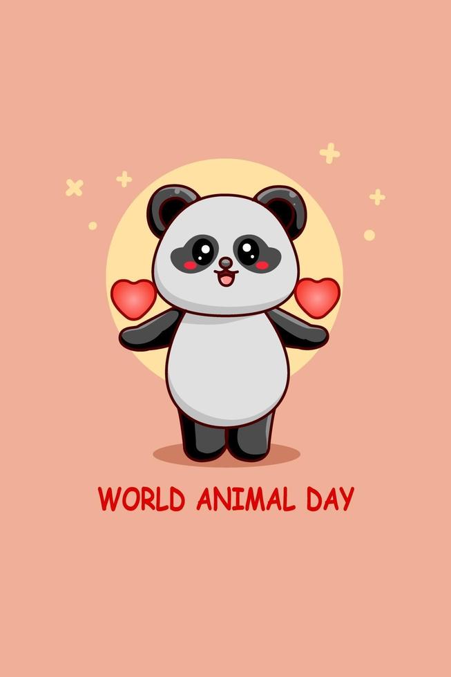 panda drôle avec coeur dans l'illustration de dessin animé de la journée mondiale des animaux vecteur