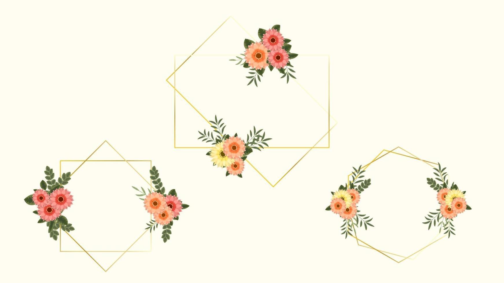 modèle de carte de cadre floral avec étiquette de fleurs pour invitation de mariage vecteur
