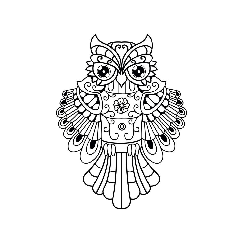 conception de contour de hibou noir et blanc vecteur