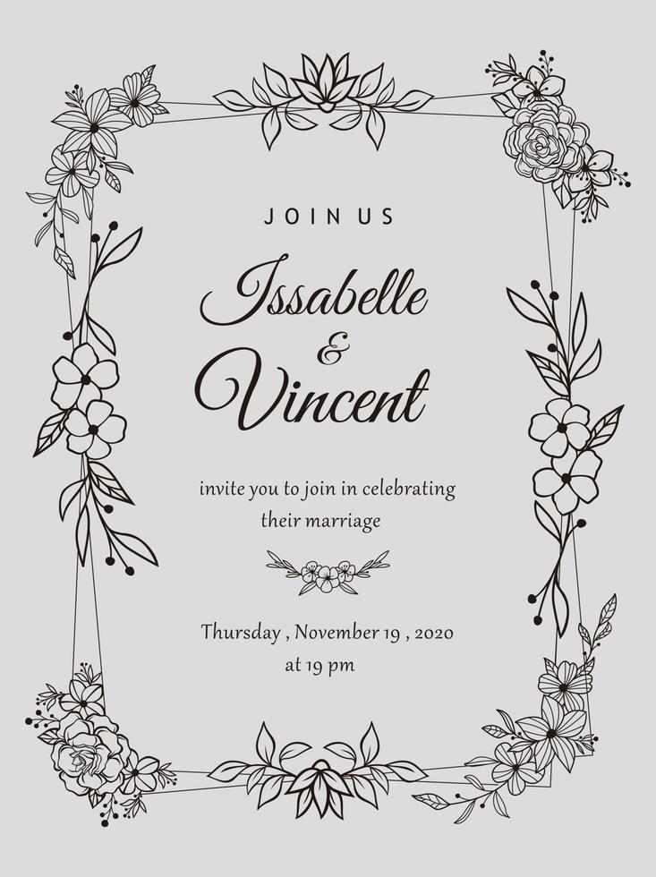 belle invitation de mariage floral vecteur