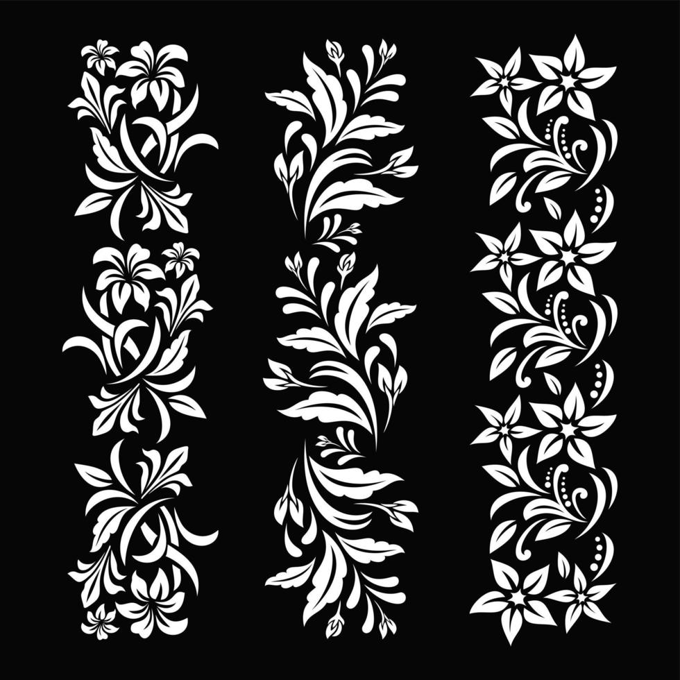 fichier de coupe floral noir et blanc avec un design de tatouage temporaire vecteur