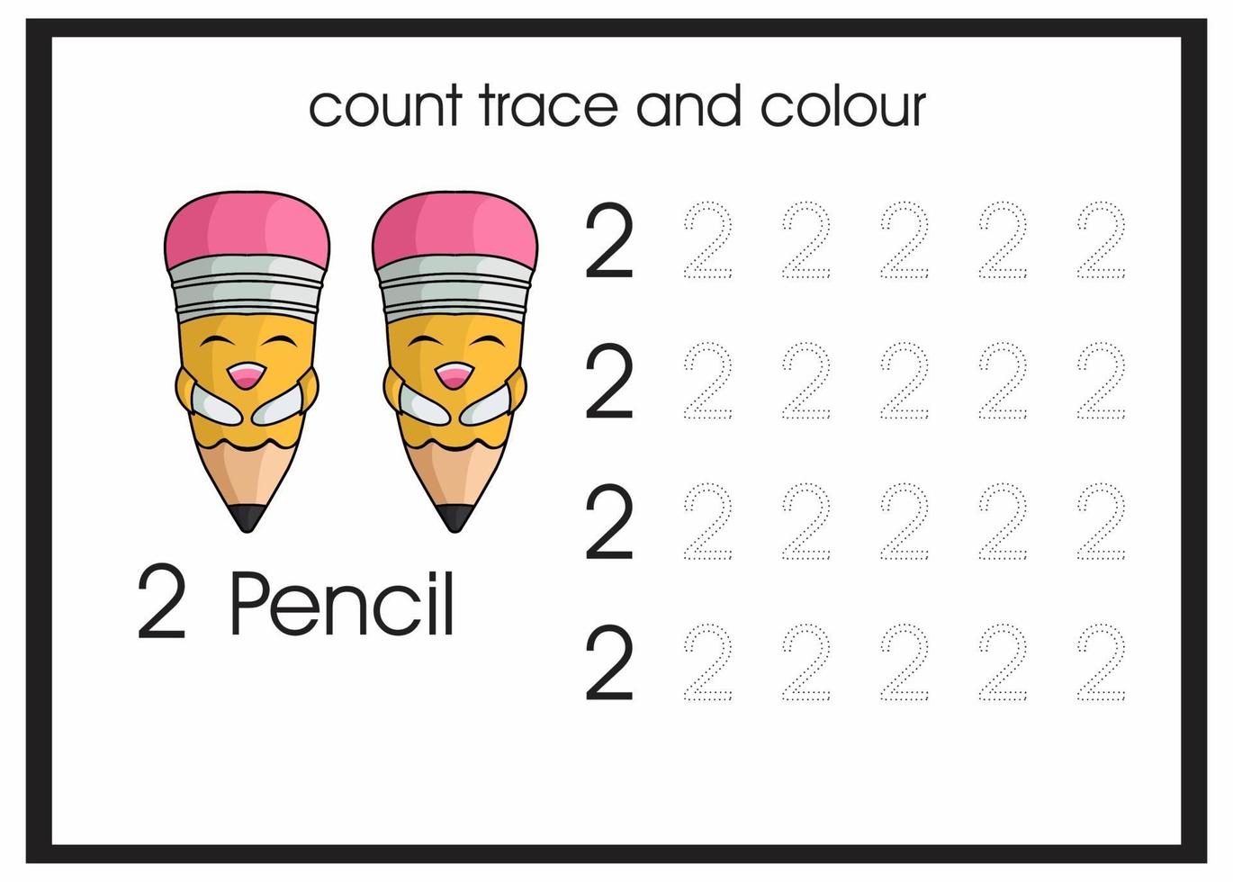 compter trace et crayon de couleur numéro 2 vecteur