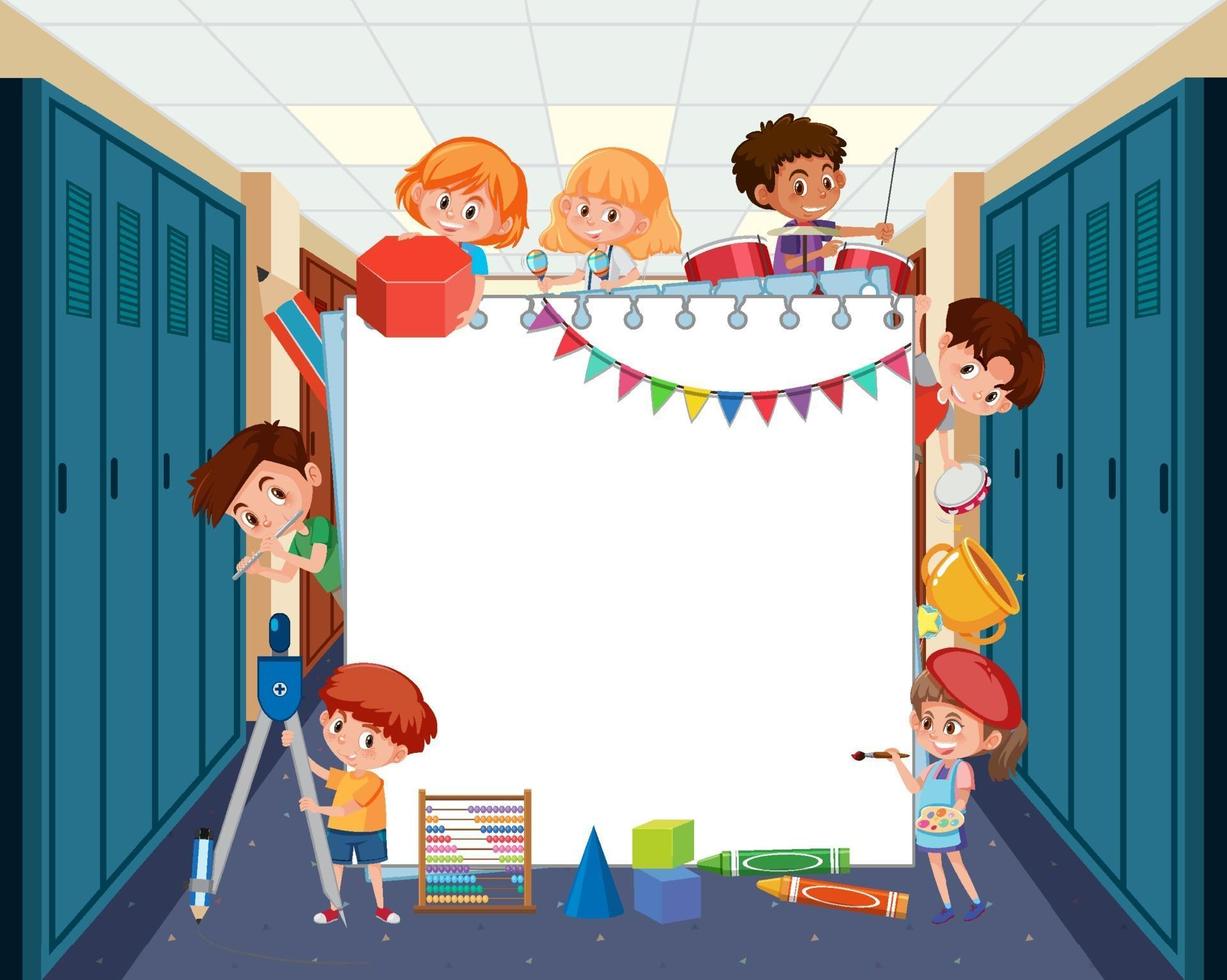 tableau vide avec des enfants étudiants faisant différentes activités vecteur