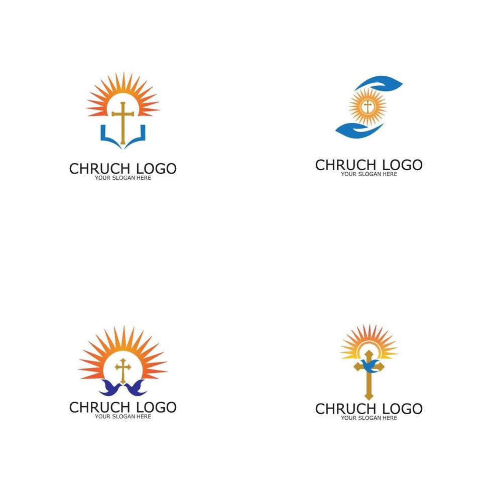 logo église.symbole chrétien, la bible et la croix vecteur