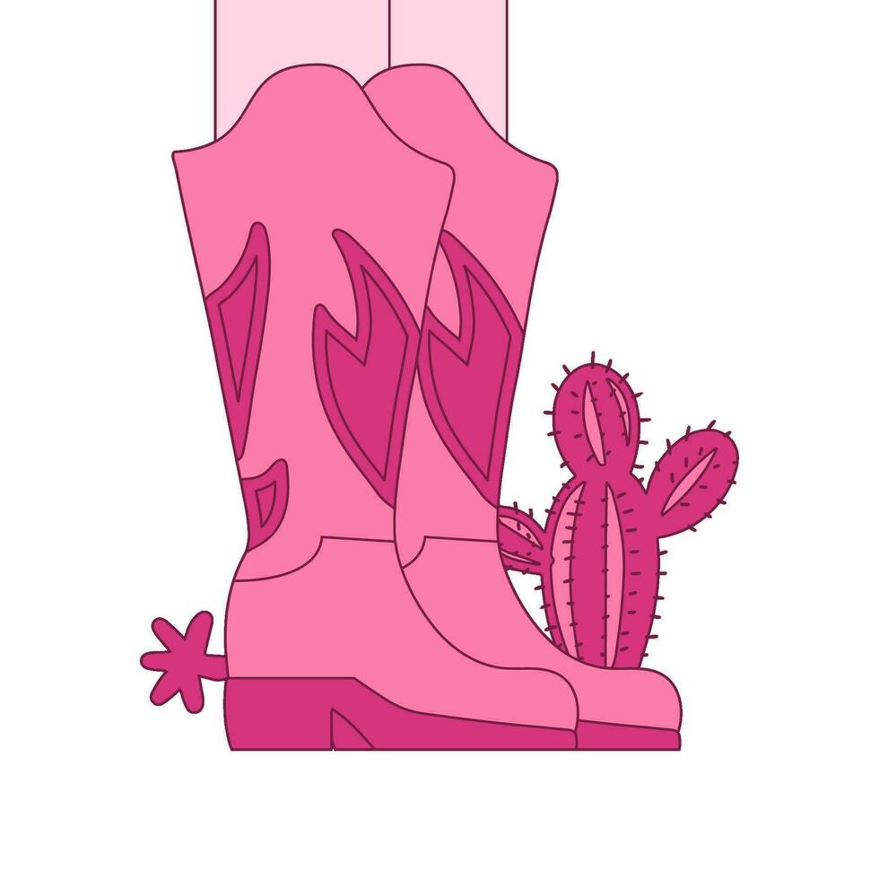 rose cow-girl jambes dans bottes et cactus. vecteur