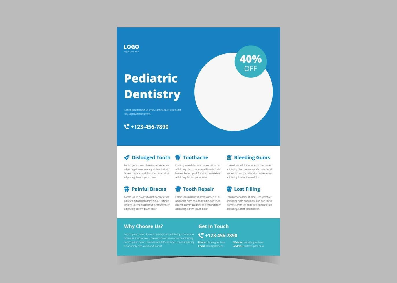 conception de modèle de flyer de dépistage de clinique de dentiste. vecteur