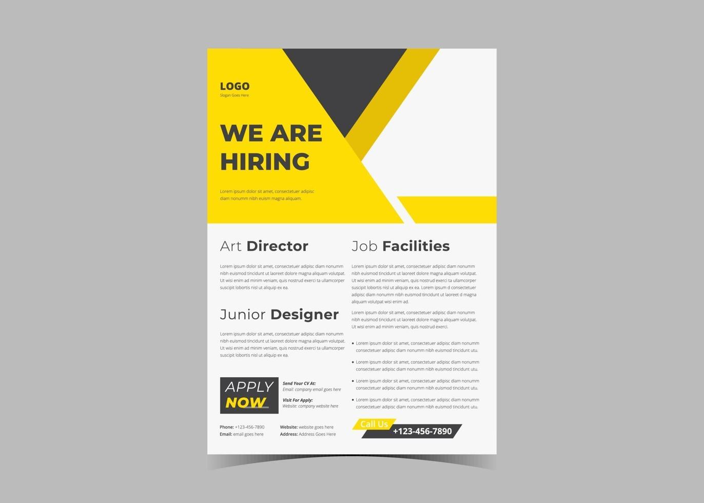 nous embauchons des concepteurs de flyers. modèle de dépliant d'offre d'emploi. poste vacant vecteur