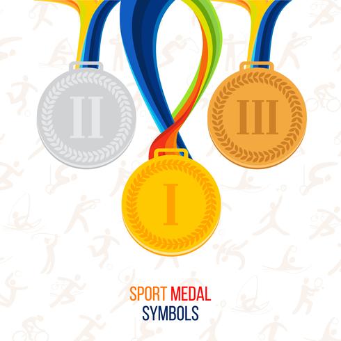 Médaille d&#39;or de vecteur, médaille d&#39;argent, médaille de bronze dans le contexte des icônes du sport vecteur