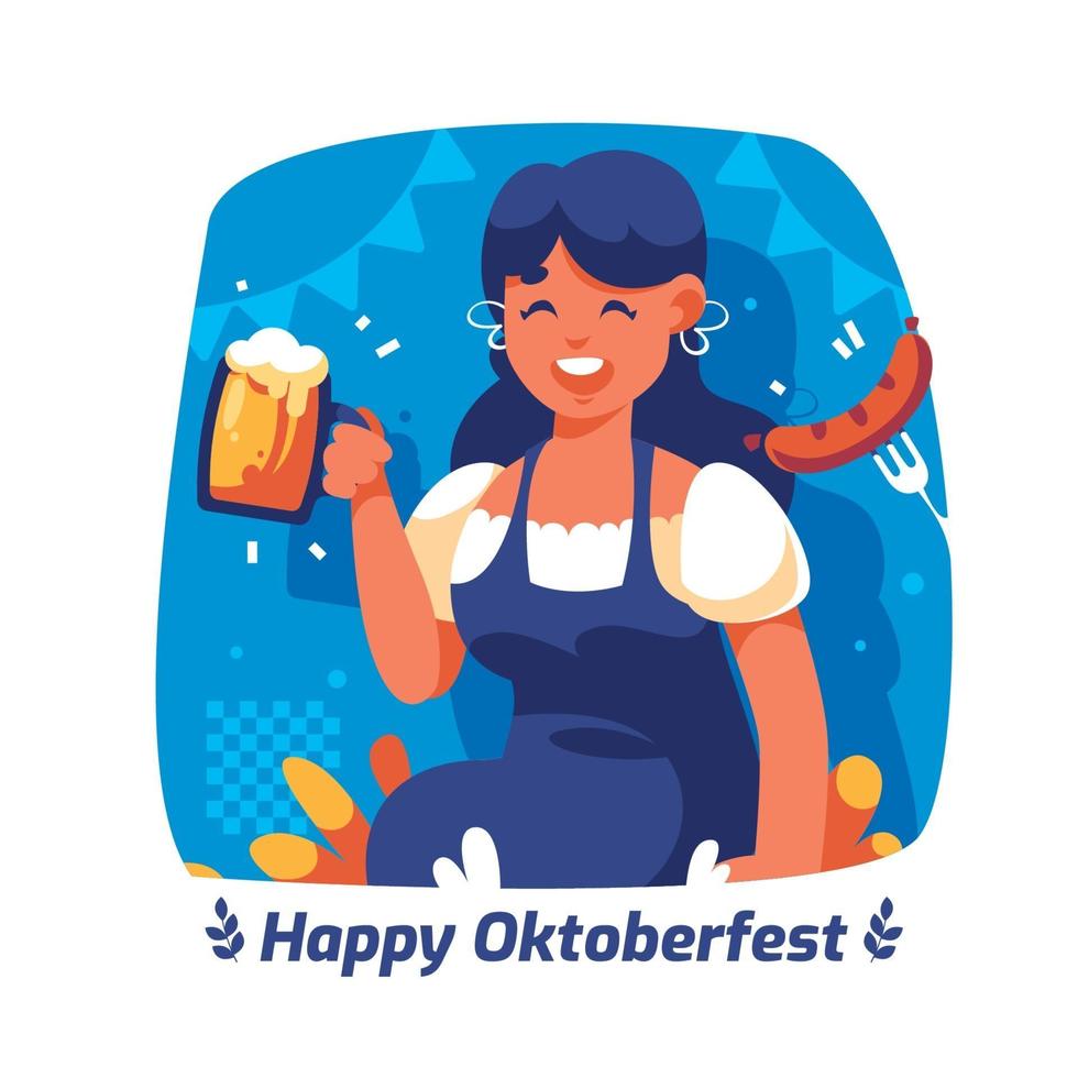 femme heureuse célébrant l'oktoberfest vecteur