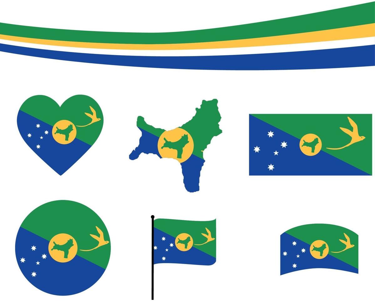 île de noël drapeau carte ruban coeur icônes vecteur symbole résumé